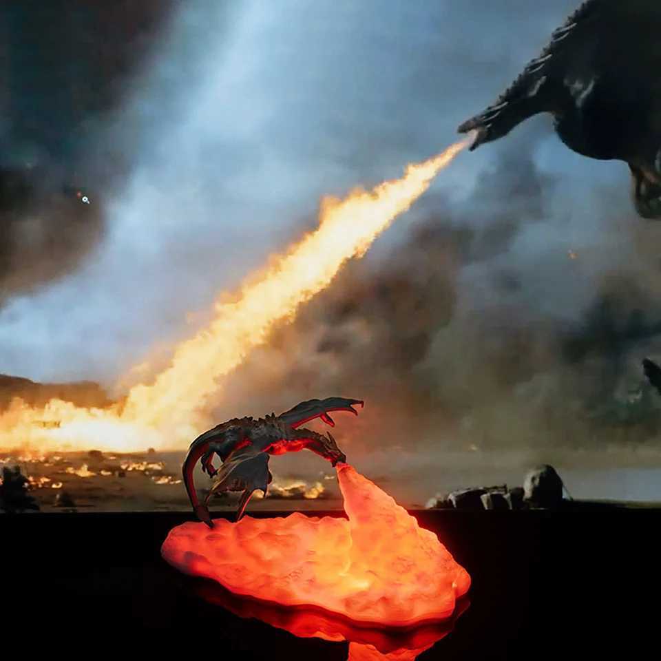 3D Printed Fire Dragon Lights LED USB Rechargeable Desktop Lamp for E-sport Child Gifts Murder Mystery Game Camping Gaming DecoXJ250703