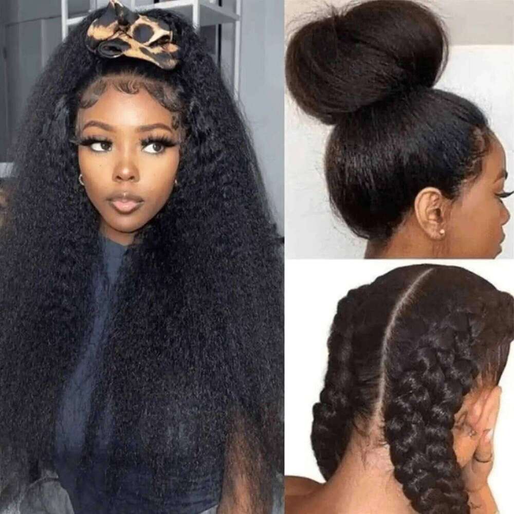 Kinky Straight Wear and Go Wig Plucked Pre Cut 4x4 Glueless Lace Front Wigs for Black Women Human Hair