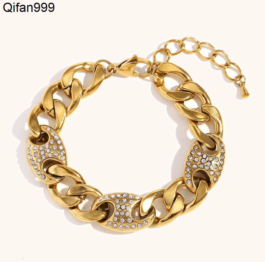 High Quality Cuban Link Unisex Bracelets With Diamond Pig Nose Lucky Charm Stainless Steel 18K Gold Plated Men Women Accessories