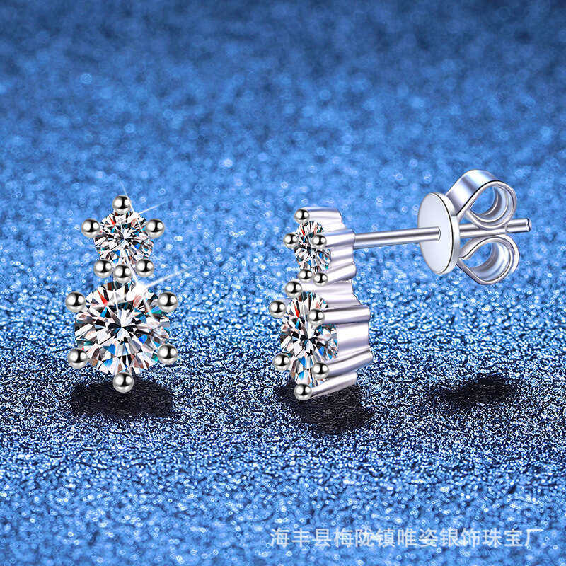 S925terling S925ier D Color S925hiny Dia Korean VerS925ion S925imple S925ix-Prong MoiS925S925anite EarringS925 for Women 5f4