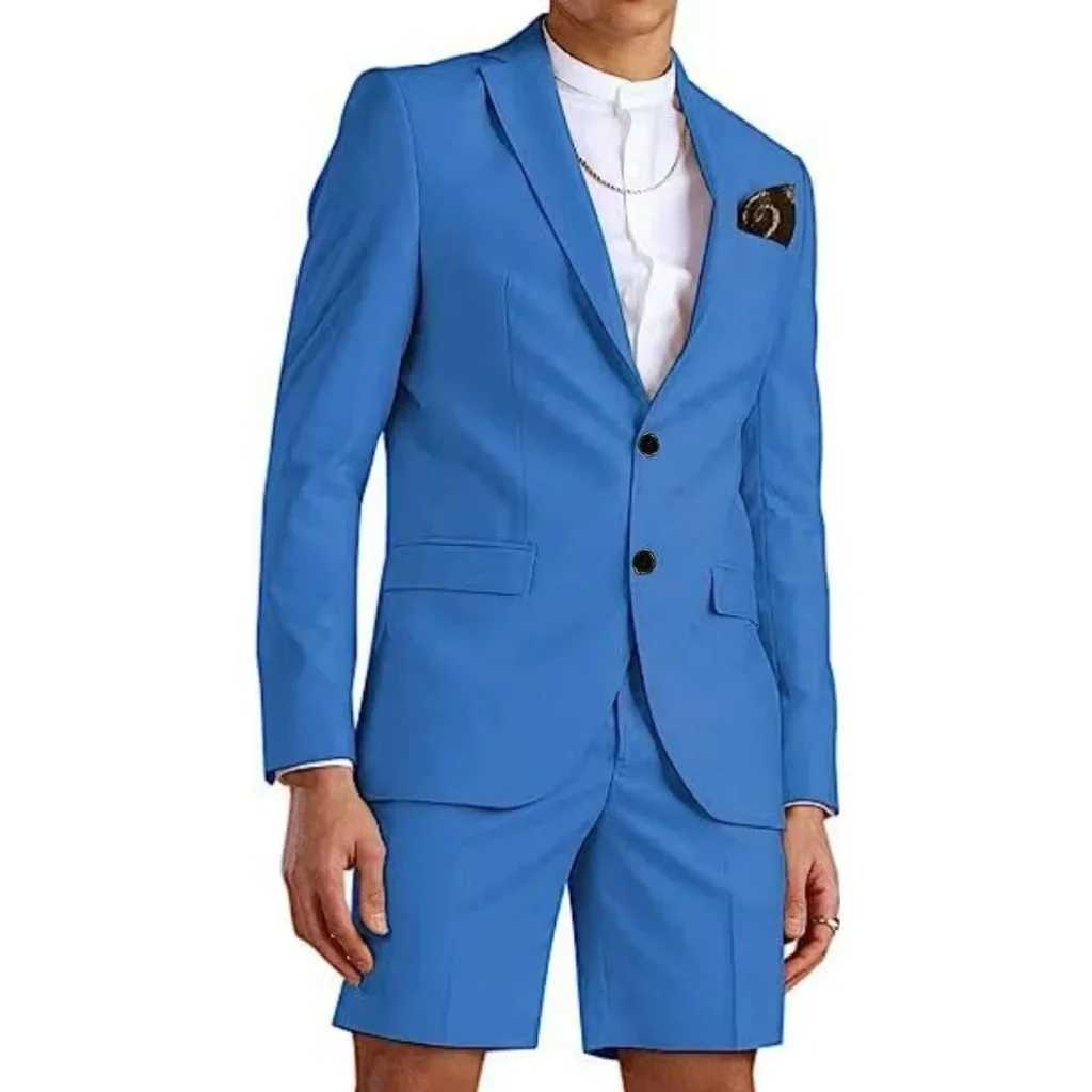 2-Piece Slim Fit Mens Suit Blazer Short Pant Set Notched Lapel Summer Two Button Tuxedo Suit Wedding Sports X250704