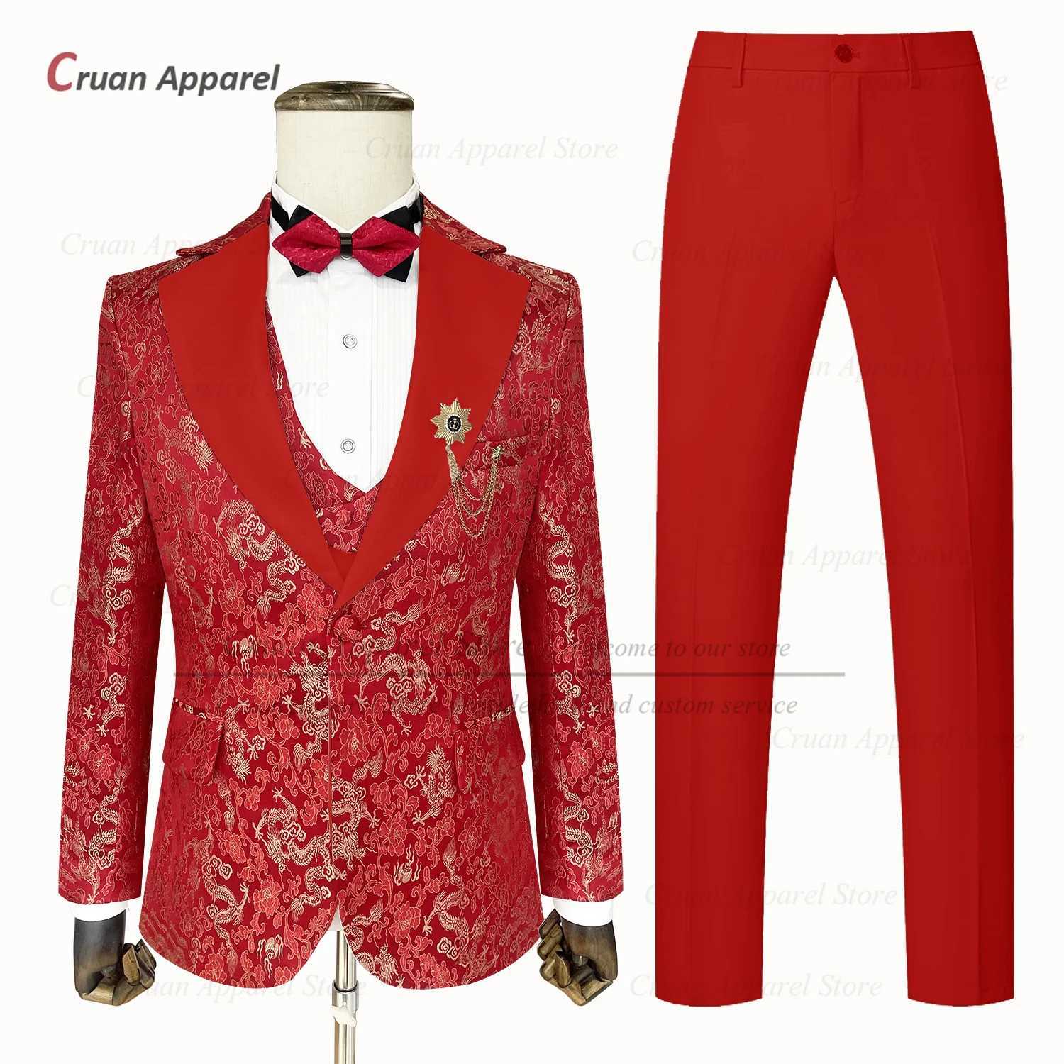 Wedding Party Prom Groomsman Luxury Tuxedos Floral Printing Men Suits Set 3 Pcs Fashion Banquet Tailor-made Male Trends Costumes X250704