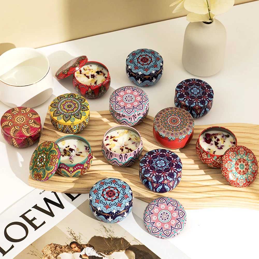 6/4pack Mixed Scented Candles Jar Vintage Flower Candle Jars Soy Wax Fragrance Candle Wedding Birthday Gift Home Decoration W250704