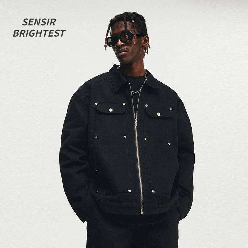 American Style High Street Metal Stud Denim Brand Retro Hip-Hop Washed Loose Zipper Crock Jacket Men's 250704