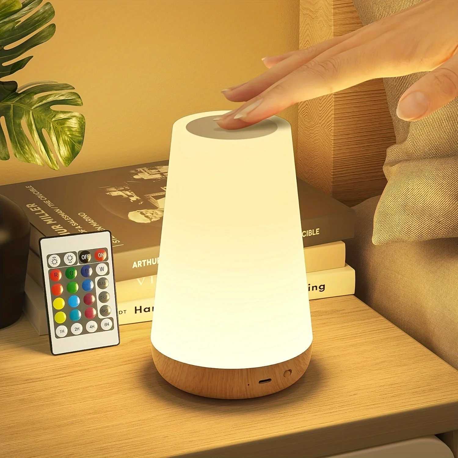 LED 13 Color Changing Night Light Remote Control Touch USB Rechargeable RGB Night Lamp Dimmable Lamp Portable Table Bedside LampXJ250703