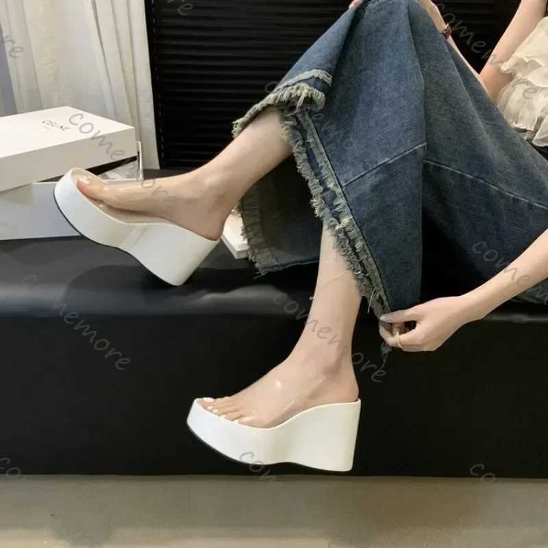 Comemore Summer Chunky Woman Slippers Fashion PVC Transparent Platform Wedges Slides Ladies Casual Outdoor Beach Sandals Shoes W250704