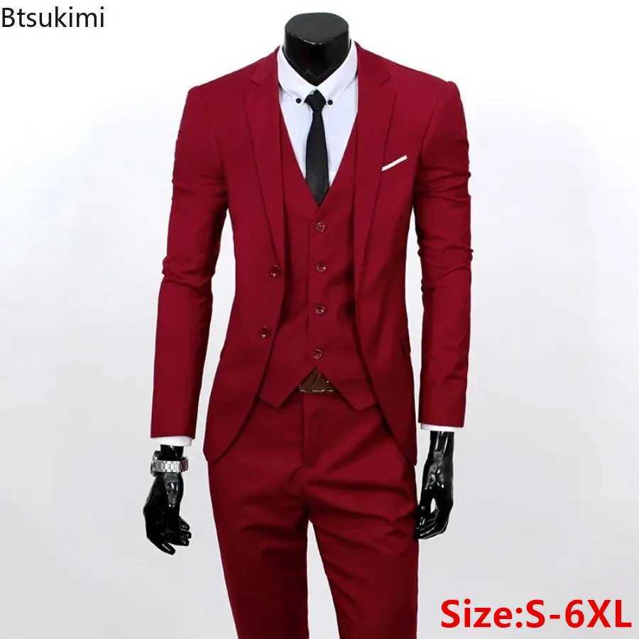 New Mens Fashion Korean Slim Suits Sets Solid Blazer Jacket+Vest+Pants Three Pieces Sets Men Business Wedding Groom Blazer Sets X250704