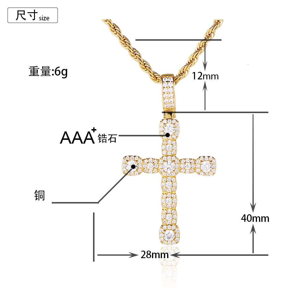 Hot Sale High Quality Fashion Luxury Iced Out Moissanite/Zircon Cross Pendant for Necklaces