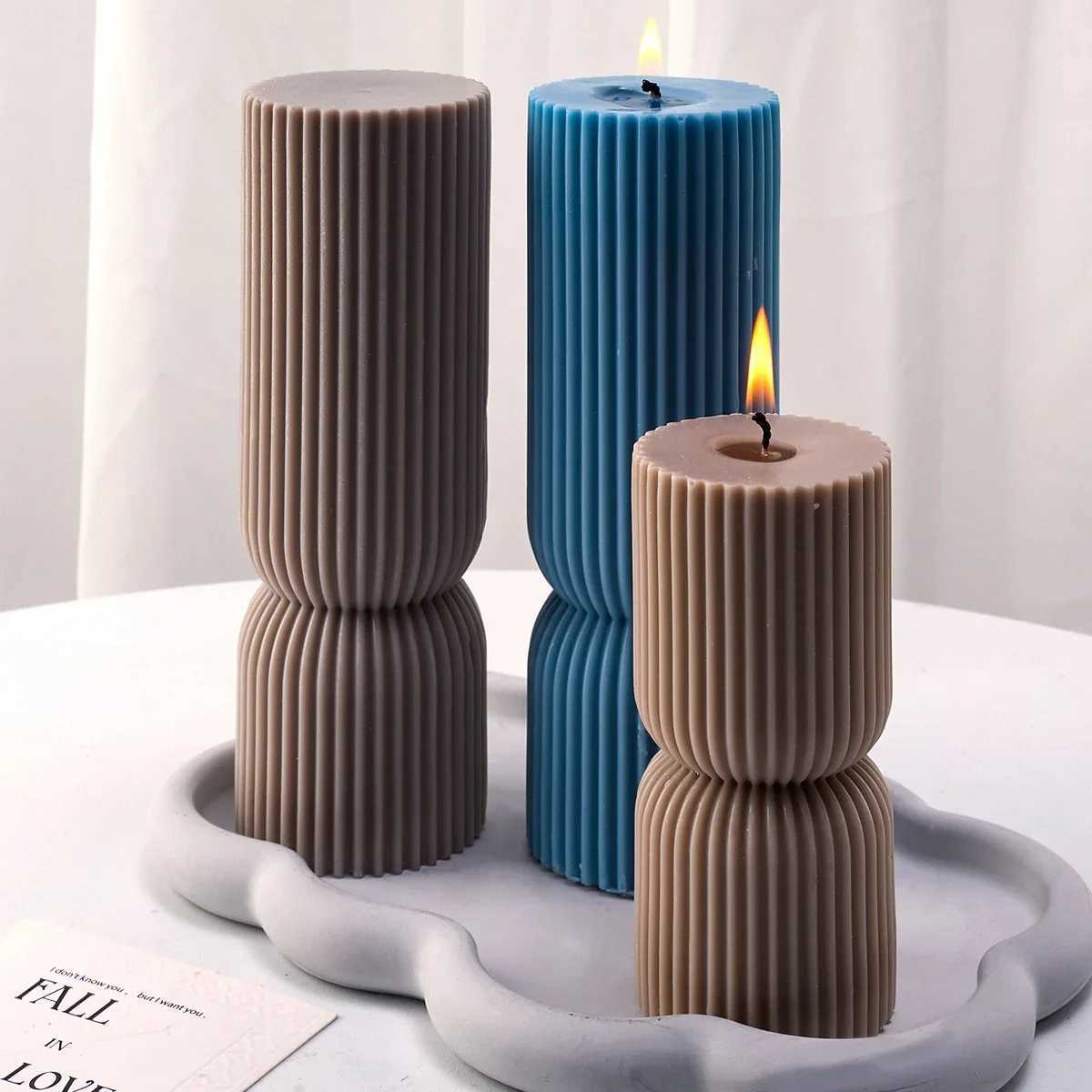 Striped Pillar Scented Candle Silicone Mold DIY Cylinder Plaster Resin Ornaments Mould Church Candle Making Supplies W250704