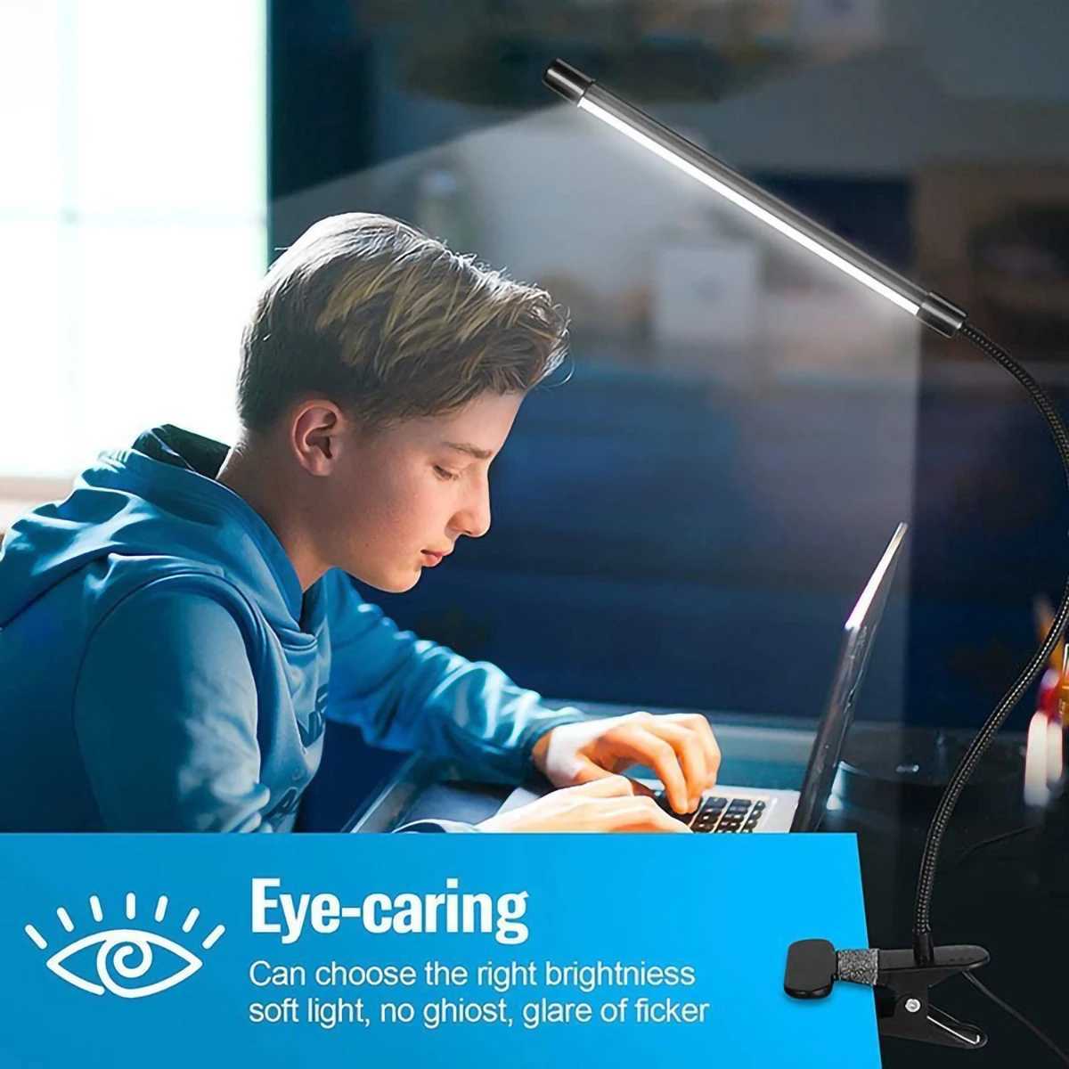 10W LED Desk Lamp with Clamp Dimmable Clip On Reading Light 10 Brightness Level 3 Lighting Modes Flexible Study Table Lamp USBXJ250703