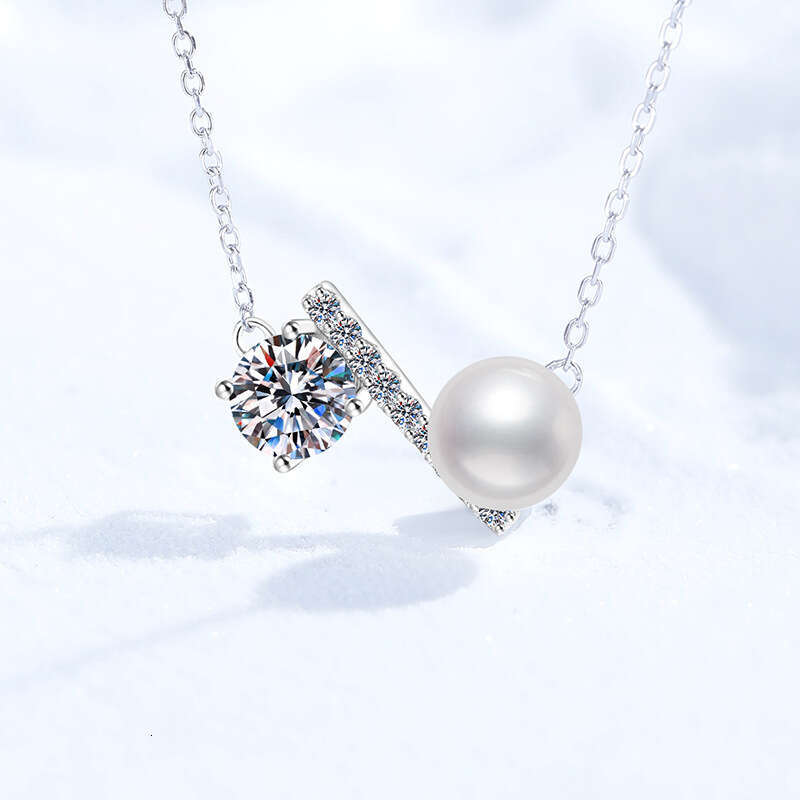 S925 Pure S925ier MoiS925S925anite Necklace Natural FreS925hwater Pearl High-end VerS925atile Balance Beam Pendant for Women e78