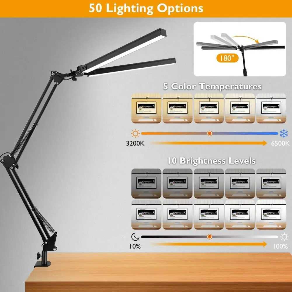 Double Head LED Desk Lamps Dimmable Led Computer Monitor Light adjustable USB Table Lamp Office Study Reading Lighting FixtureXJ250703
