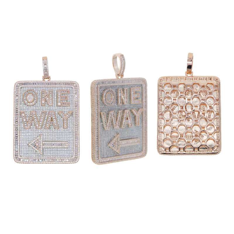 Men Hip Hop Geometric Iced Out Pendants with Full Paved Moissanite vvs1 and Boys Iced Out Bling Letter One Way Pendant