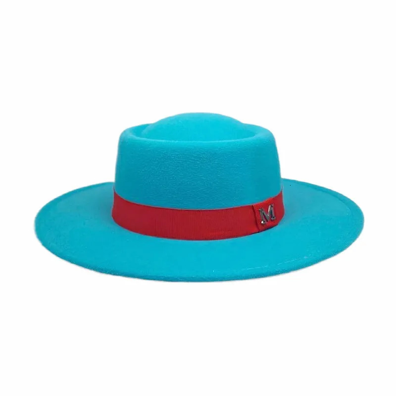 Winter Women Red Wool Felt Fedora Hat 8CM Wide Brim ladies elegant retro style British jazz hat Panama Hat 250701