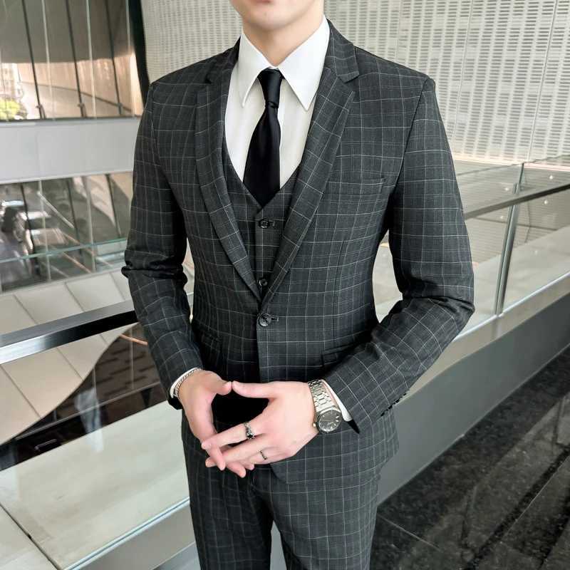 2024 Plaid Three-Piece Suit High-Quality Business Casual Wedding Fashionable Handsome Stylish Set-In Autumn Winter X250704