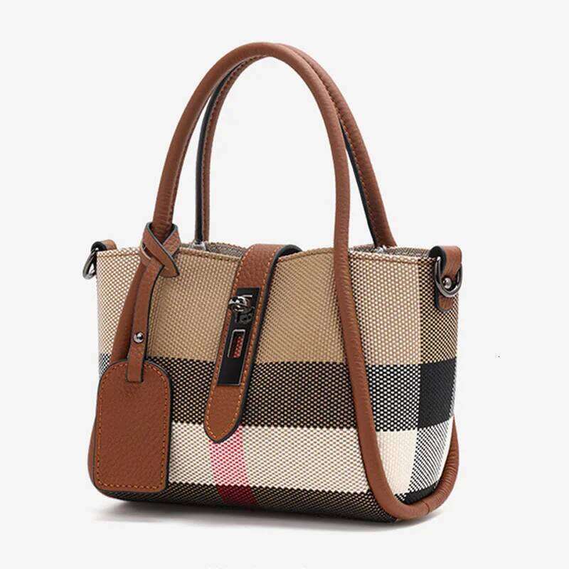 Luxurious designer's popular leather bucket bag style in 2025. New checked women's casual handbag. Crossbody bag.