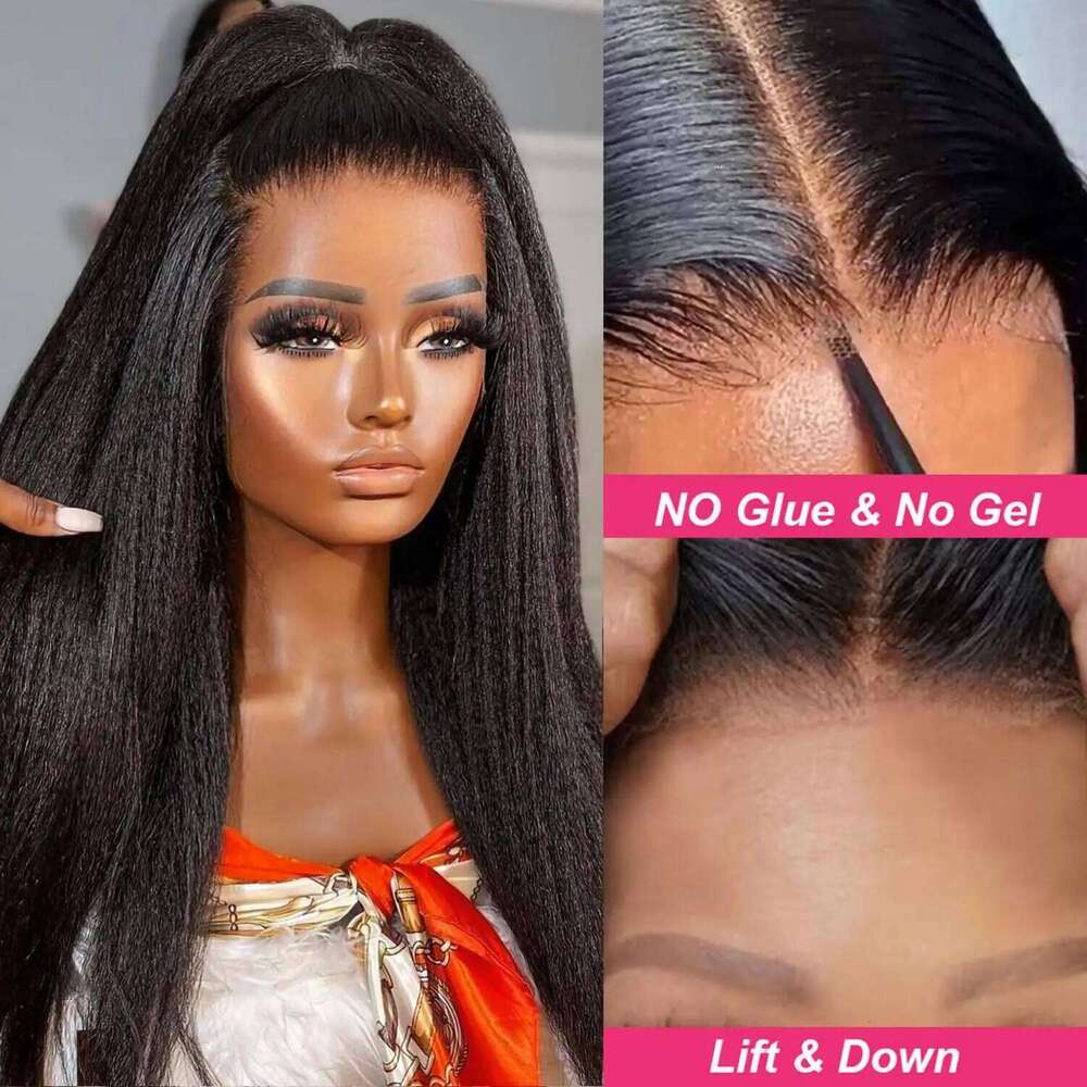 Kinky Straight Wear and Go Wig Plucked Pre Cut 4x4 Glueless Lace Front Wigs for Black Women Human Hair