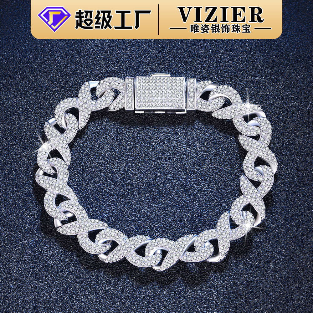 FaS925hion New S925 Pure S925ier Hip-Hop Cuban Chain Full Inlaid MoiS925S925anite Bracelet for Women 3f2