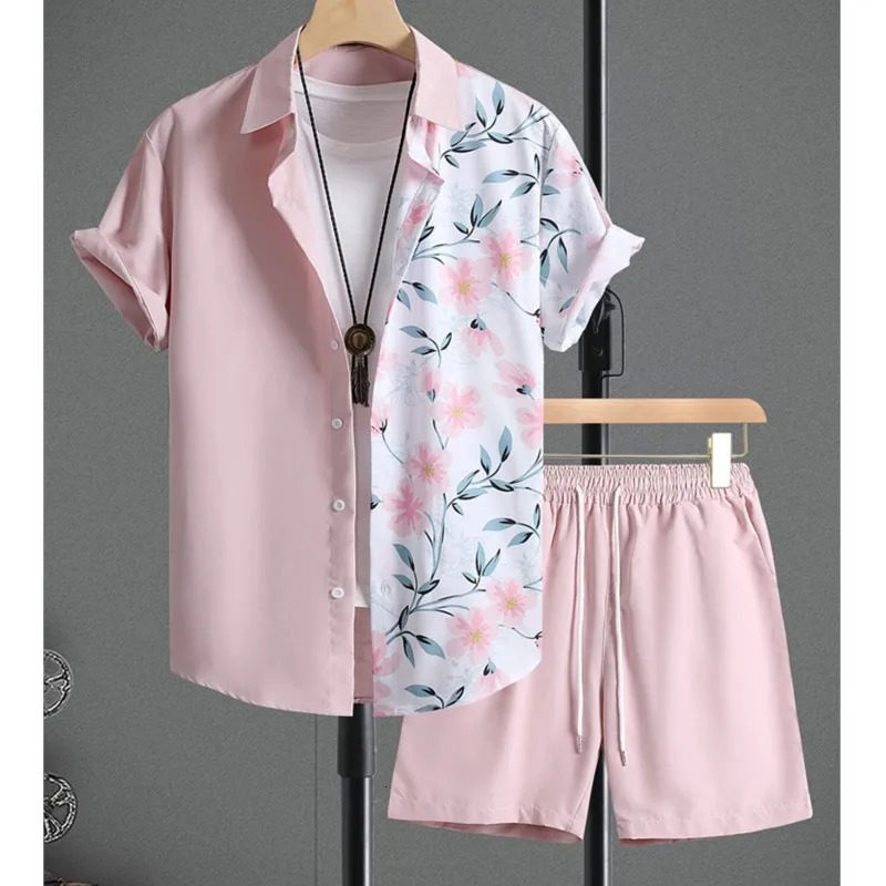 Hawaiian Mens Short Sleeve Shirt And Beach Shorts Set Party Summer Vacation Fashion Casual 250704