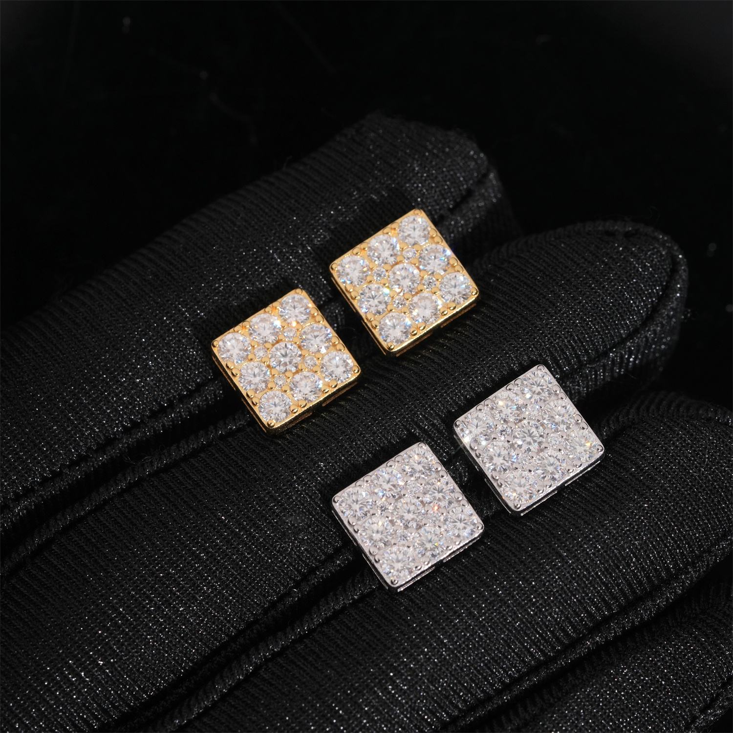 New Design Hip Hop GRA Certificate 925 Sterling Silver Square VVS Moissanite Diamond Stud Earrings