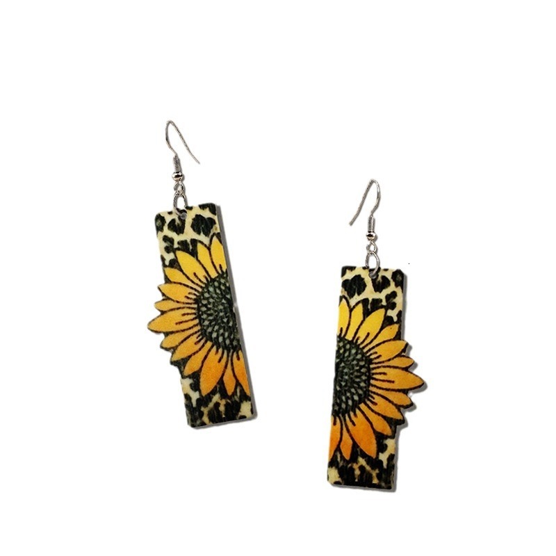 1 Pair Of Suower Earrings Asymmetric Style Leopard Print Acrylic