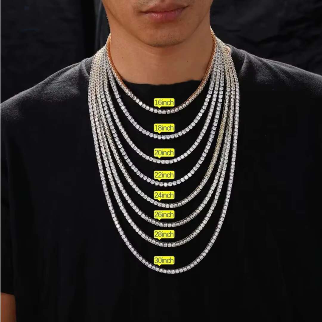 Moissanite Hip Hop Jewelry 4mm Tennis Chain 925 Silver/9K/10K/14K/18K VVS Diamond Tennis Necklace