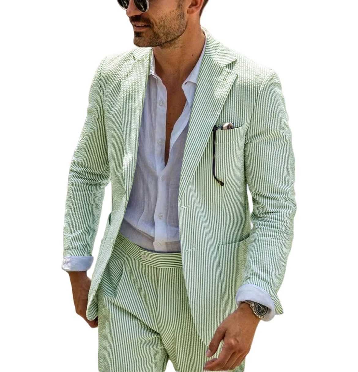 2-piece Mens Casual Suit Jacket Pants Summer Breathable Comfortable Casual Fashionable Mens Suit Solid Color Striped Sexy Suit X250704