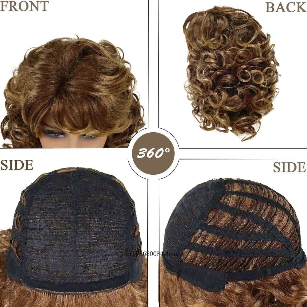 Mix Blonde Synthetic Wigs with Bangs Natural Fluffy Soft Bouncy Curly Wig for Women Ladies Daily Costume Cosplay Party Fake Hair