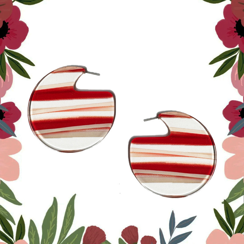 1 Pair Of Red Round Disc Earrings Transparent Acrylic Elegant High-End