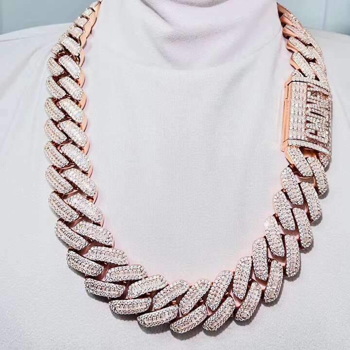 High-end Bling Hip Hop Necklace Bracelet Silver Iced Out Vvs1 Moissanite Cuban Link Chain