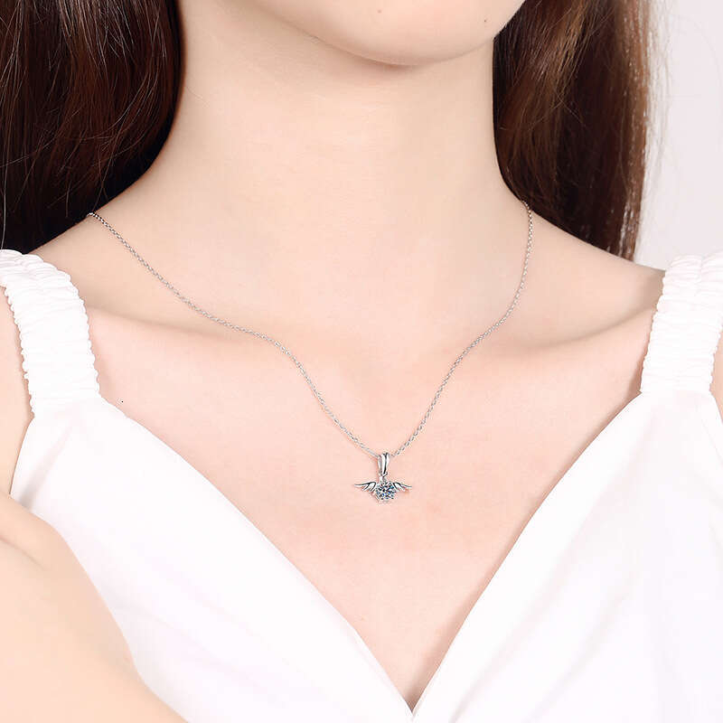 S925 Pure S925ier Plated Pendant Women'S925 Angel WingS925 50 PointS925 MoiS925S925anite Necklace 38f