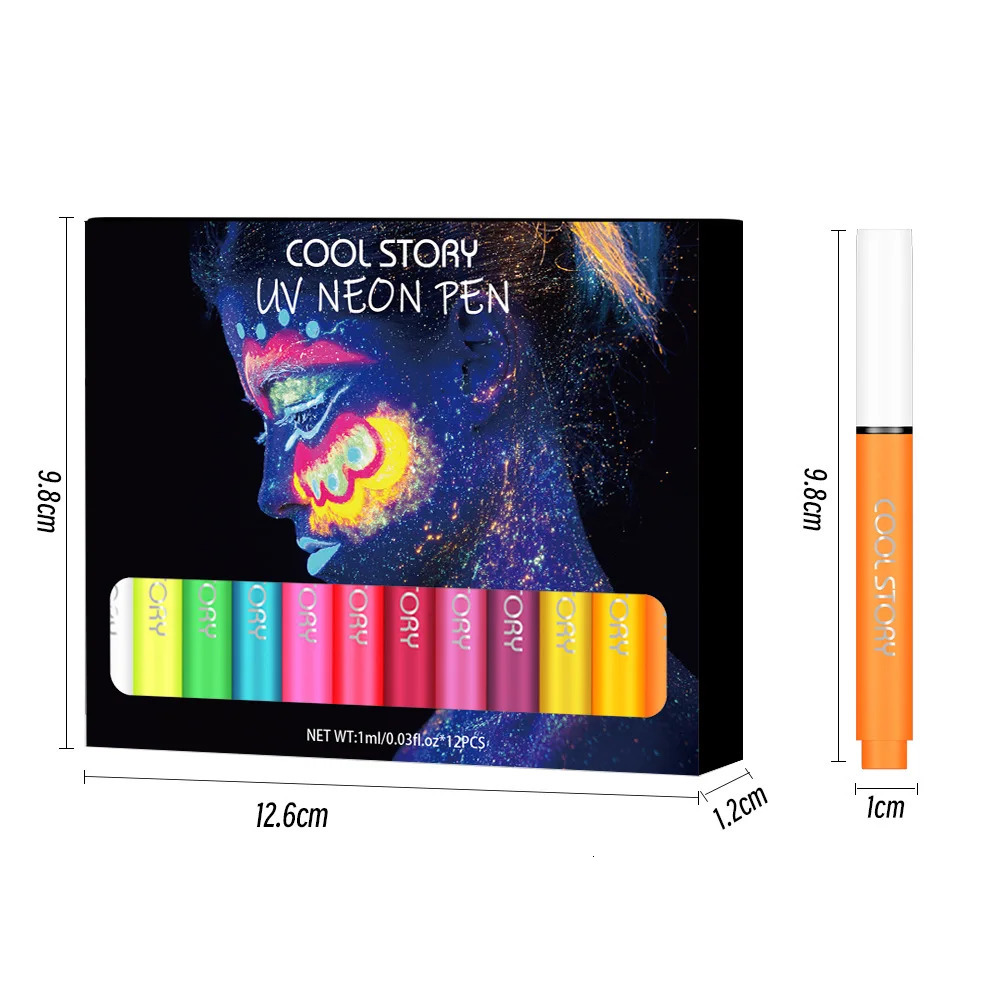 12pc Eyeliner Pencil SetEyeshadow Pen with Fluorescent UV GlowNeon Body Paint Liquid Eyeliner Makeup Pen for Music Festival 250704