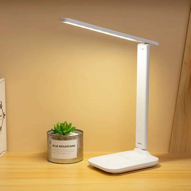 Desk Lamp LED Touch Switch White Folding Desk Lamp Bedroom Bedside Study Reading Eye Care Night Lamp USB Plug-in Dimmable White XJ250703