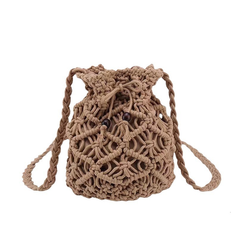 Free Shipping Designer Girl Style Art Fresh Handmade Cotton Thread Bucket Bag Woven Bag Retro Single Shoulder Crossbody Bag Woven Women's Bag