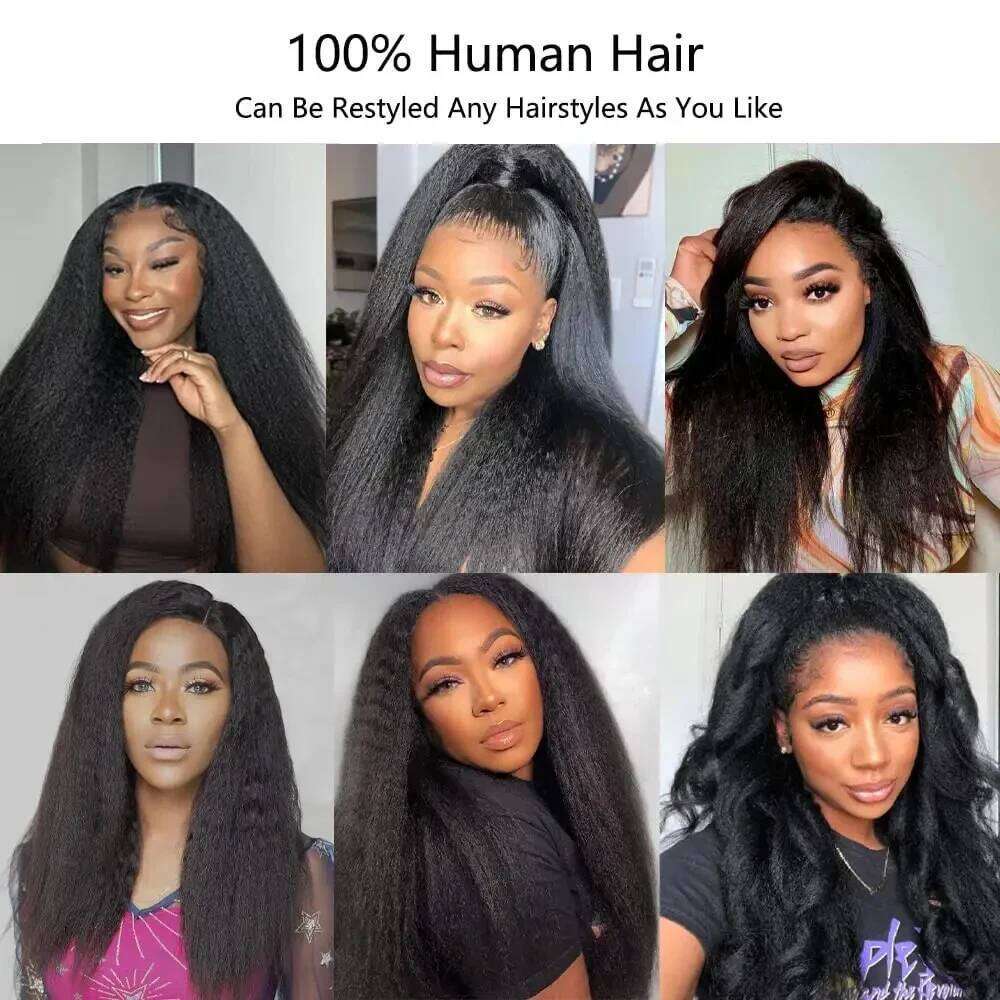 Kinky Straight Front Wig HD Transparent Frontal Remy Human Hair Glueless Lace Part Wigs for Women