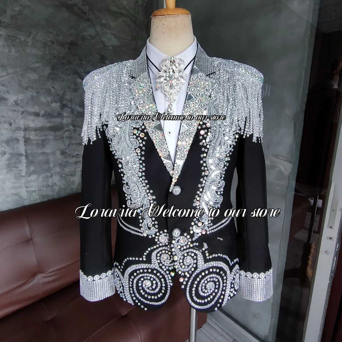 Luxury Customized Crystals Men Suits For Wedding Sparkle Gem Groom Tuxedos 2 Piece Sets Male Prom Blazers Slim Fit Homme X250704