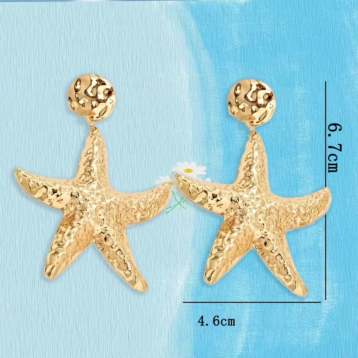Vacation Ocean Elements Hammered Texture Starfish Shape Ins Style Women's Earrings Summer
