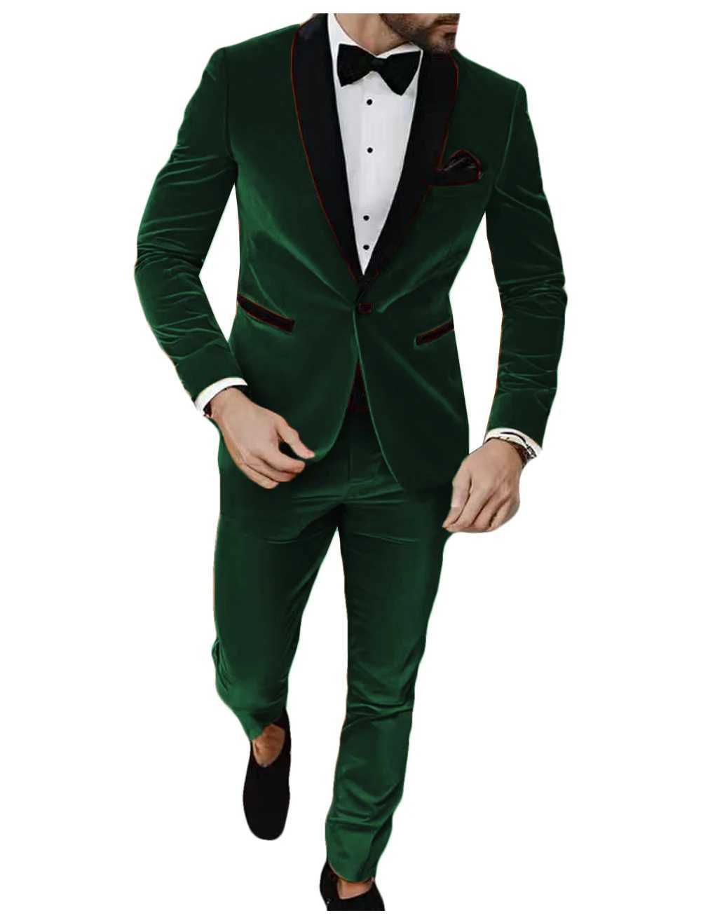 NEW Suit Korean Velvet Suits for Men 2 Pieces Blazer Pants Set Notched Lapel Mens Suit for Wedding Autumn Winter Prom Party X250704
