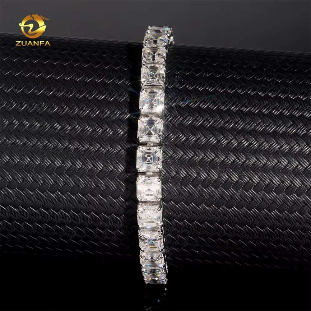 Hip Hop Jewelry High Quality VVS 925 Silver Asscher Cut 5.5MM 0.8CT Moissanite Tennis Chain Necklace
