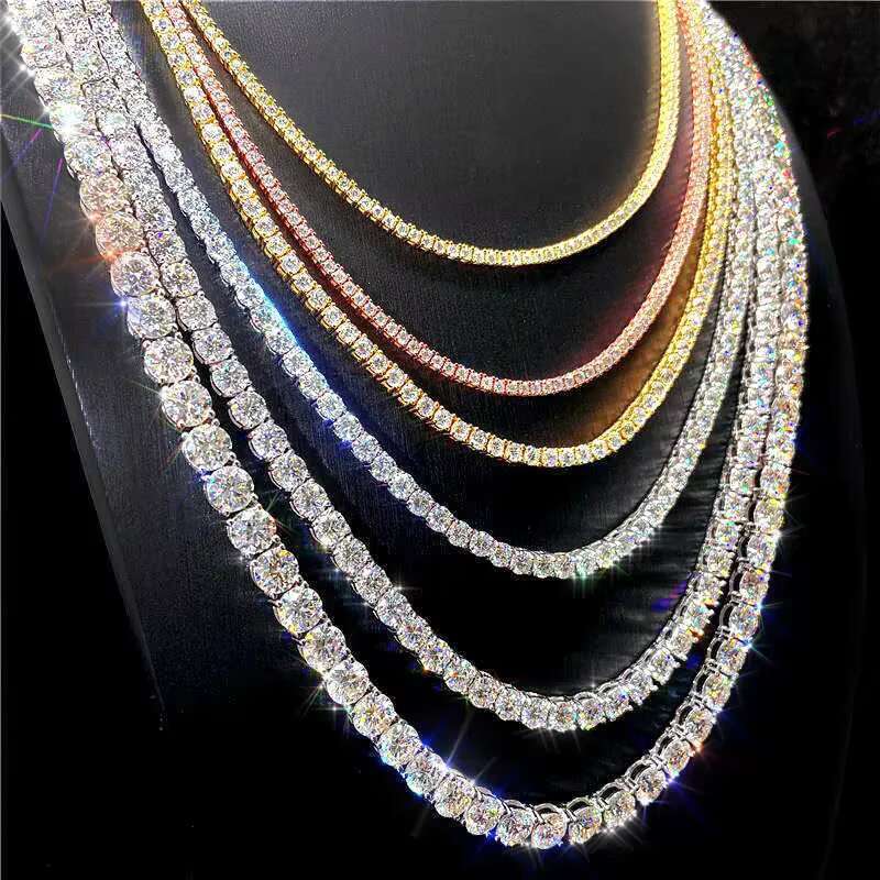 Best Selling Moissanite Jewelry Tennis Chain 2mm 2.5mm 3mm 4mm 5mm 6mm VVS Moissanite Diamond Tennis Bracelet Necklaces