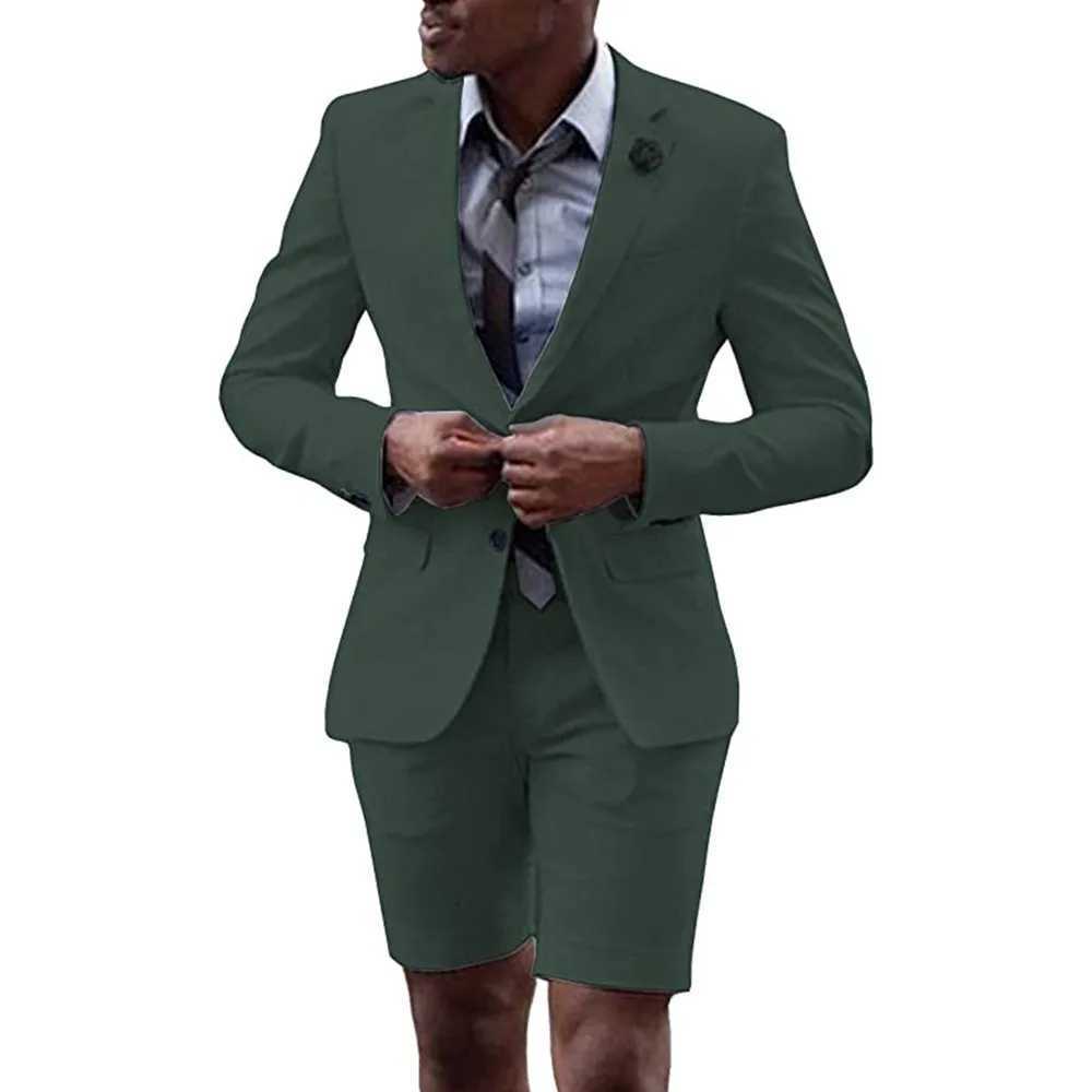 2 Pieces Mens Casual Suit Single Breasting Lapel Groomsmen with Short for Wedding (Blazer+Pants) X250704