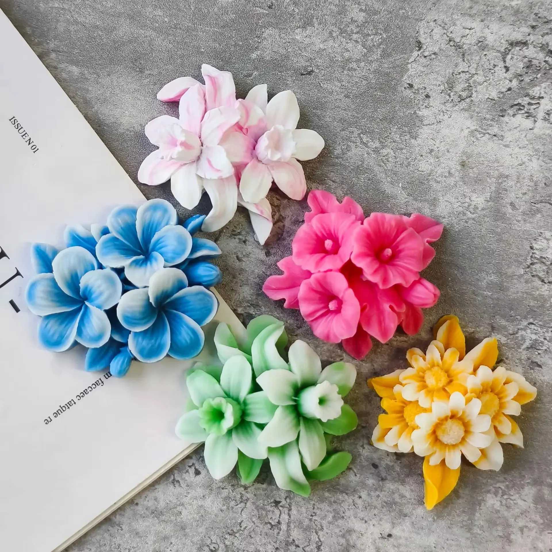 10pcs Aromatherapy Candle Diffuser Stones Plaster Handmade Soap Petal Resin Crafts and Home Decoration Flower Silicone Mold W250704