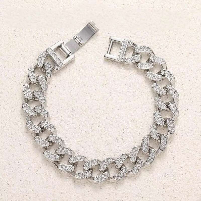 Mens Hip Hop Jewelry Bracelet Gold Plated Hip Hop Ice Diamond Miami Cuban Chain Bracelet Mens