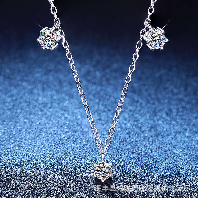 S925ier Necklace MoiS925S925anite Pendant Elegant Light Collarbone Chain for Women df6