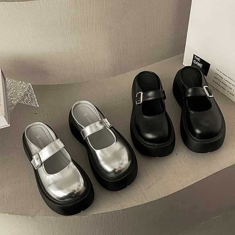 Platform Mules Shoes Women Slingback Slippers Shoe Spring Autumn New Casual Walking Chunky High Heels Buckle Ladies Half Slipper W250704