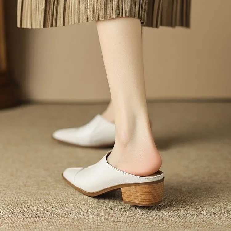 Sexy High Heel Mules Ladies Leather Sole Slippers Women Pointed Toe Platform Mules Slip-on Shoes Woman W250704