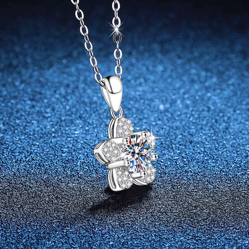Pure S925ier with Pendant for Women, Camellia Flower, 1 caratS925 D Color MoiS925S925anite Necklace 16e