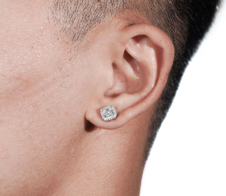 New Style Fine High Quality Asscher Cut Moissanite Stud Earrings 925 Silver Hip Hop Iced Out VVS Halo Moissanite Earrings