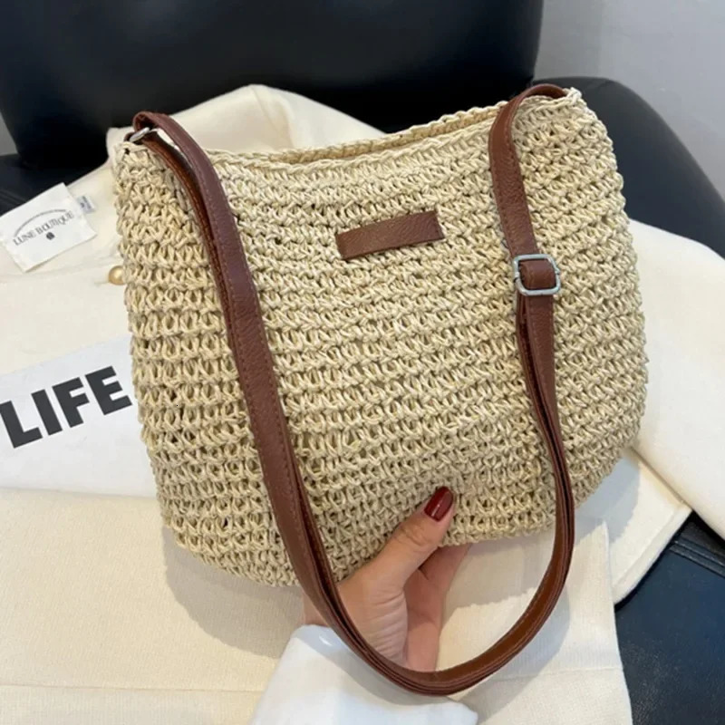 Ladies Fashion Summer Straw Crossbody Bag Women Beach Holiday Shopping Woven Shoulder Handbag Messenger Purses For Women Bags 250701