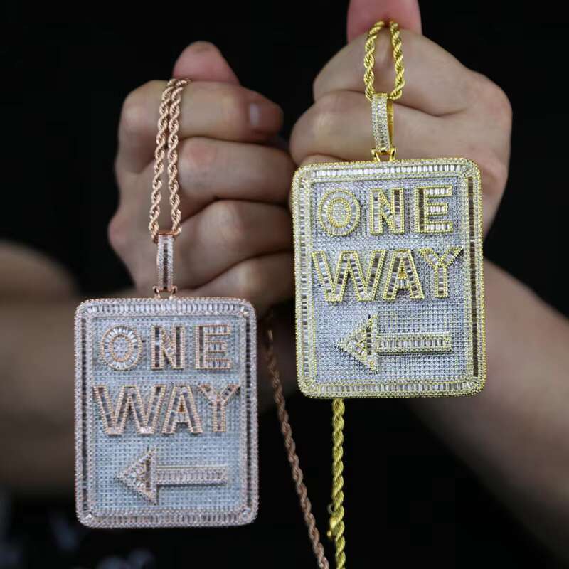 Men Hip Hop Geometric Iced Out Pendants with Full Paved Moissanite vvs1 and Boys Iced Out Bling Letter One Way Pendant